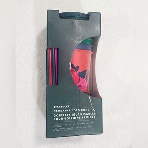 New Starbucks Reusable Cold Cups With Lids & Straws 24 Oz 5 Pieces FREE SHIPPING